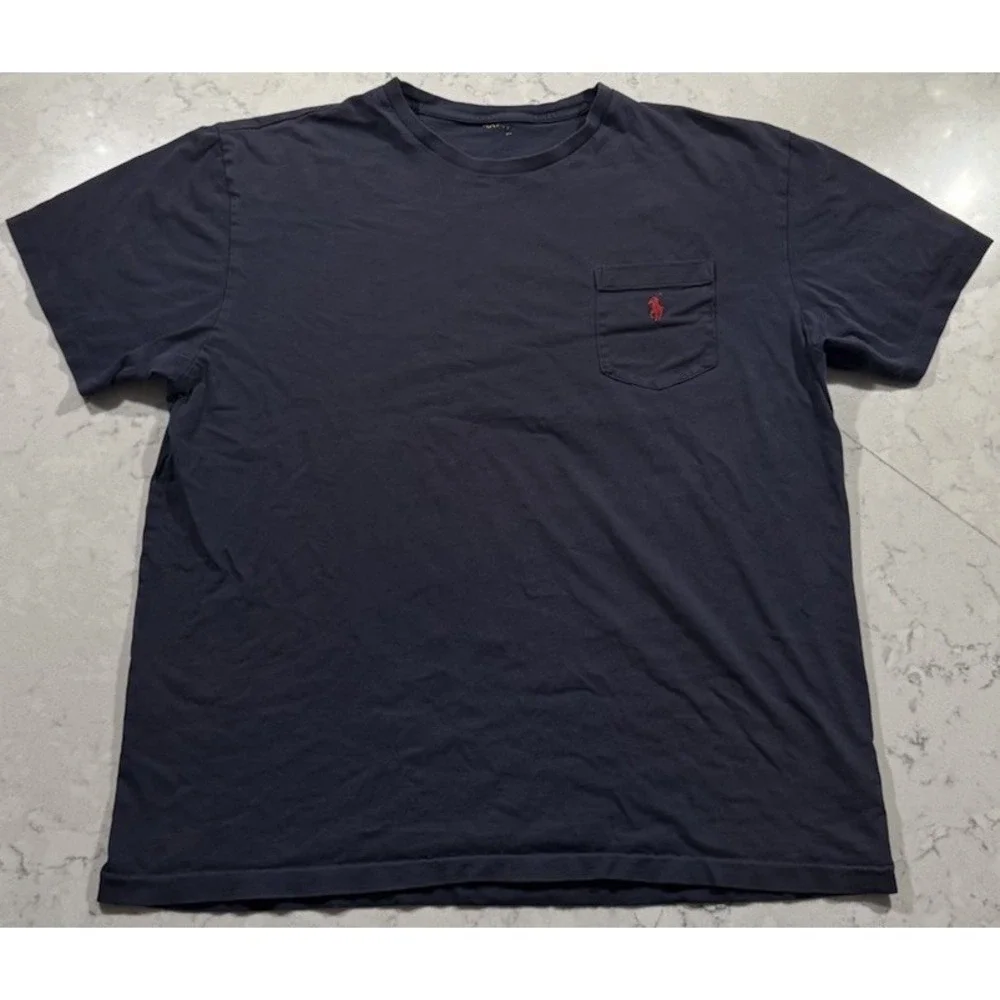 Polo Ralph Lauren T-Shirt Mens Large Navy Blue Short Sleeve Red Pony Pocket Tee